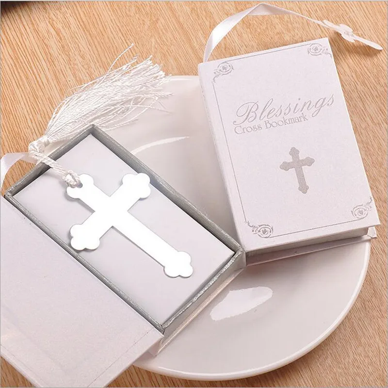 20pcs Silver Cross Bookmark Wedding Favors Baby Shower First Communion Gifts Souvenirs