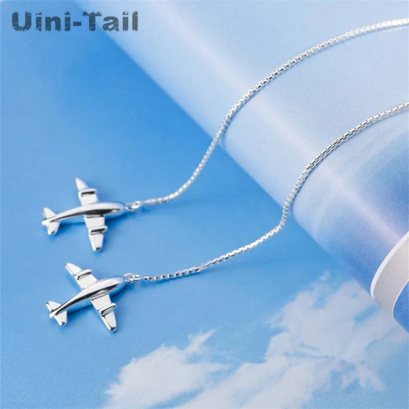 Лидер продаж, новинка, 925 г., тибетский серебряный маленький самолет Uini-Tail, Длинные ушные линии, Женская индивидуальная мода, стильная картинка, светлый подарок ED120