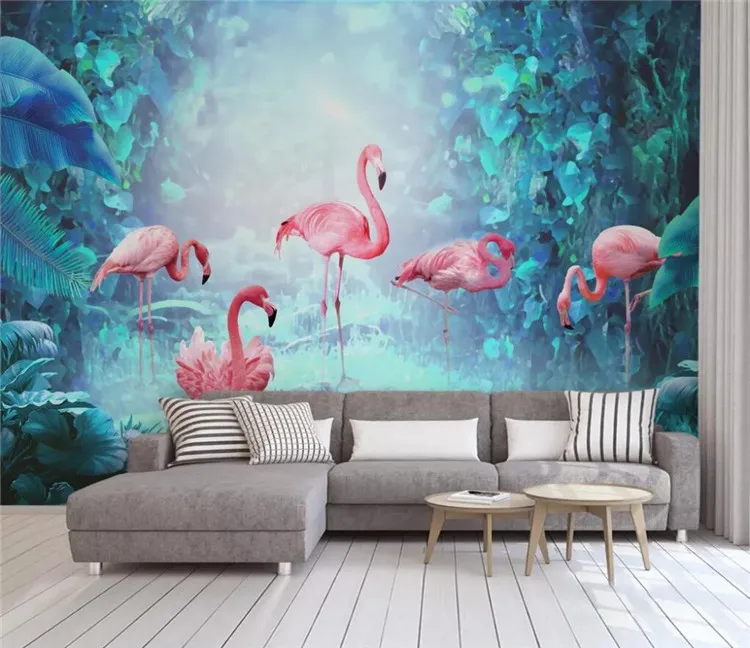 Custom mural wallpaper Nordic modern contracted tropical rainforest flamingo bedroom living room background wall decoration