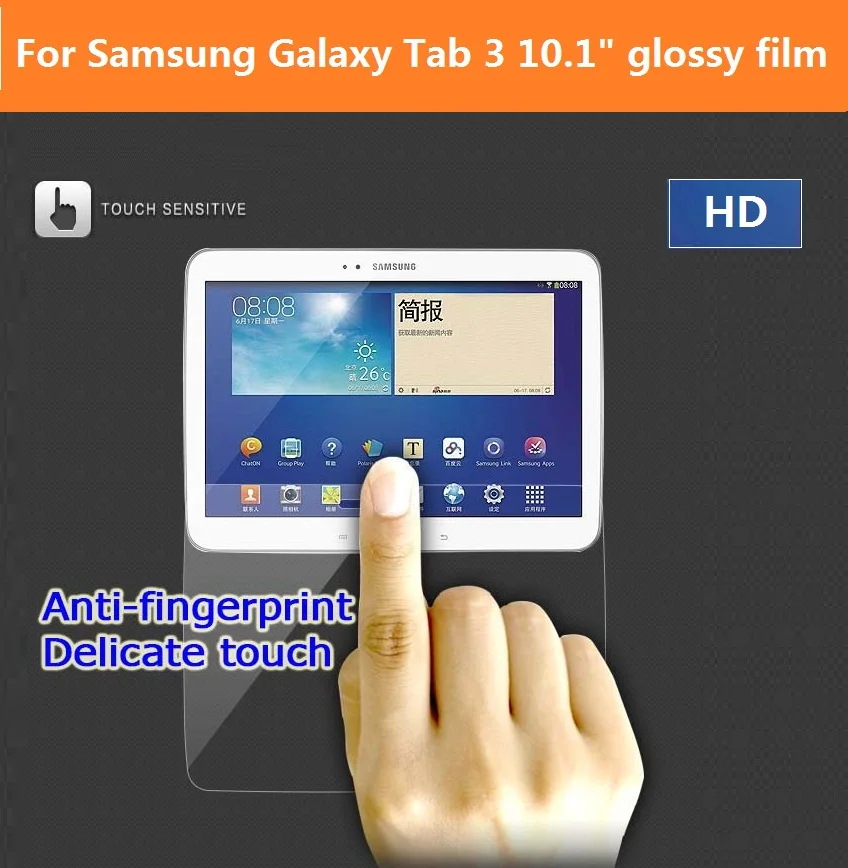 

Anti-fingerprint HD LCD Clear glossy film For Samsung Galaxy Tab 3 10.1" Front screen Protector Protective Films + clean cloths