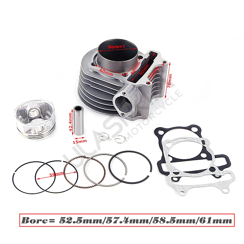 GY6 125 150 upgrade to GY6 180 cc big Bore 58.5mm Cylinder, Piston, Rings, & Head 152qmi 157qmj 1p52qmi 1p57qmj Engine Q