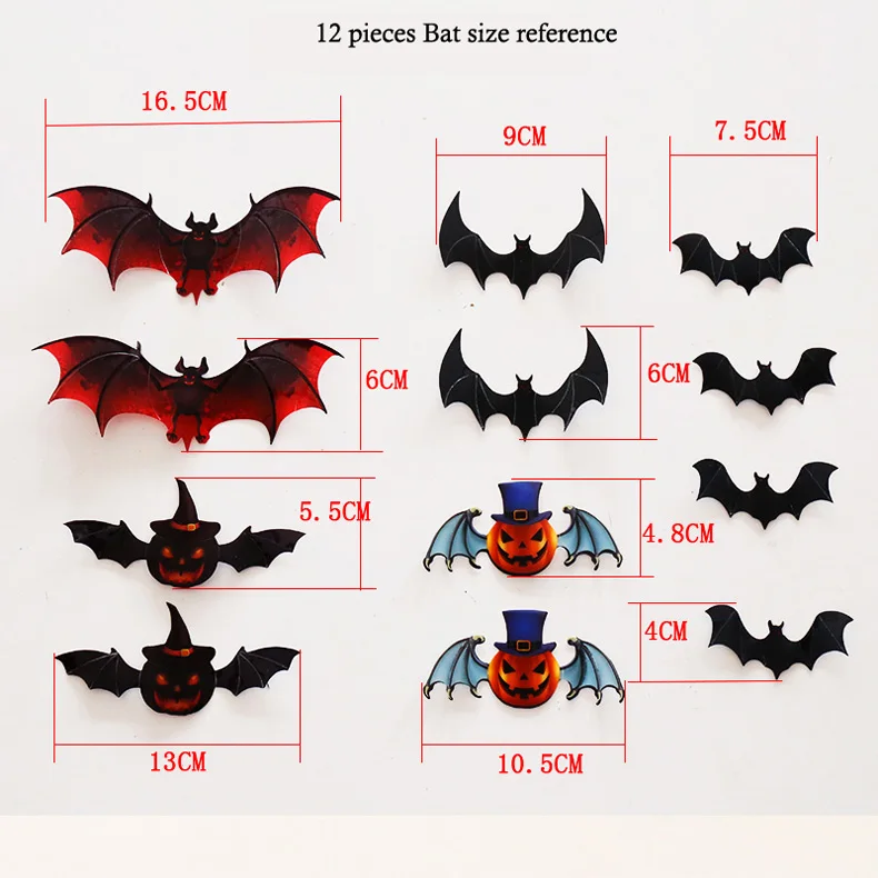 Neue 12 Teile/satz Bat Wand Aufkleber Für Halloween Dekoration Kinder Zimmer Dekor Jungen Geschenk 3D Kürbis Fledermaus Wand Kunst Lustige aufkleber – Detail 1
