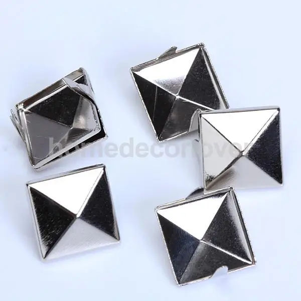 100pcs 12mm Square Pyramid Studs Spots Punk Rock Spike Studs Leathercraft silver