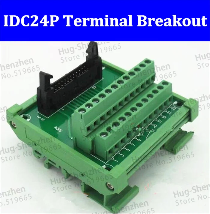 

IDC24P IDC 24 Pin Male Connector to 24P Terminal Block Breakout Board Adapter PLC Relay Terminals DIN Rail Mounting--5pcs/lot