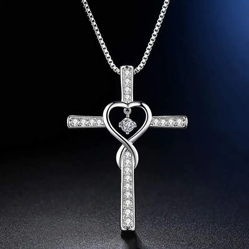 Top Quality Silve 925 Lady Pendant Necklace Jewelry Female Fashion Crystal Cross Necklace For Women Clavicle Accessories Male