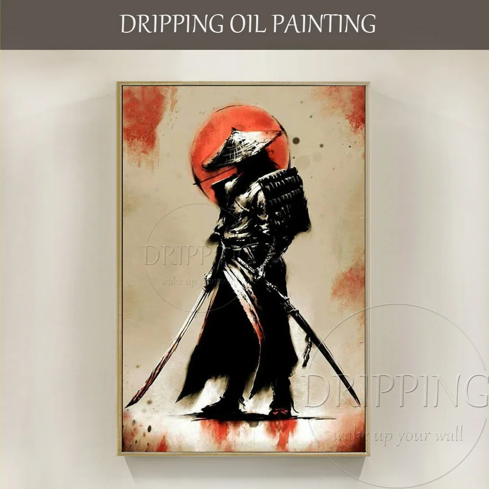 Artist Hand-painted High Quality Japanese Swordsman Oil Painting on Canvas Handmade Kyushu Ronin Oil Painting for Living Room