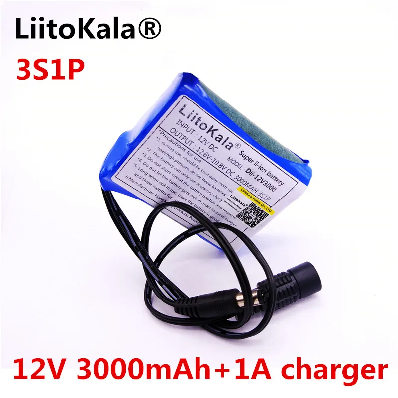 HK LiitoKala Dii-12V3000 DC 12V 3000mAh 18650 li-lon DC12V Super akumulator + ładowarka AC + przeciwwybuchowy przełącznik ue