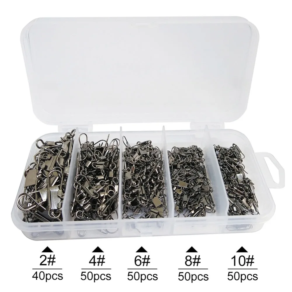 INFOF 240-pieces Fishing Swivels Snap Kit 2#/4#/6#/8#/10# Rolling Swivel with Interlock Snap Carp Fishing Connector Hook/Lure