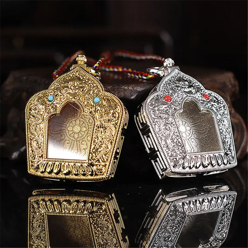 Silver/Gold Plating Buddhist Suppliers Alloy Metal Double Dragon Playing Pearls Decorate Exquisite Gawu Box Tibetan Pendant