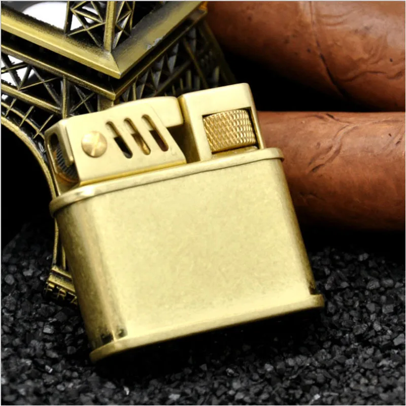 Pure Copper Oil Lighter Vintage Petrol Old Trenches Kerosene Lighter Retro Metal Cigarette Lighters Tobacco Fire Gadgets