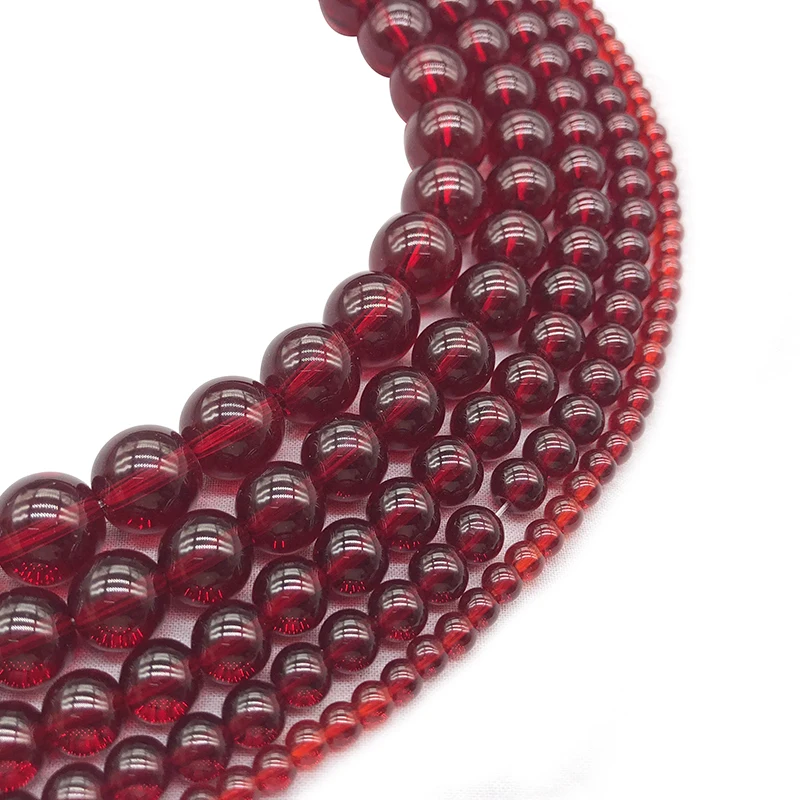 Smooth Garnet Dark Red Glass Loose Beads 15\