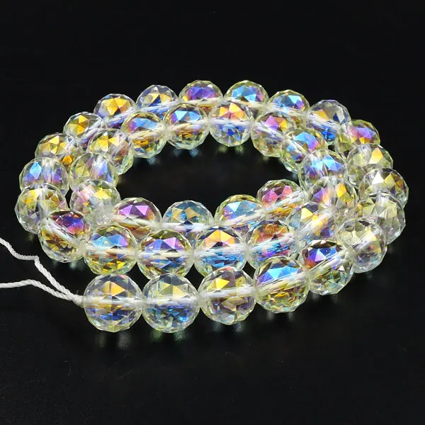 

10mm Titanium AB Color Quartz Crystal Faceted Round Bead For Making Bracelet Or Necklace DIY Jewelry 15.5 Inches Strand