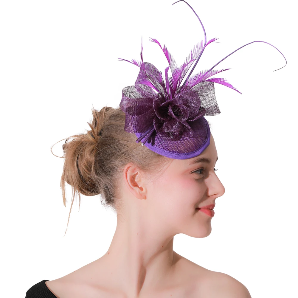 

Formal Dress Church Cocktail Women Fascinator Purple Hats With Hair Clip Bridal Wedding Show Headwear Ladies Gorgeous Headpiece