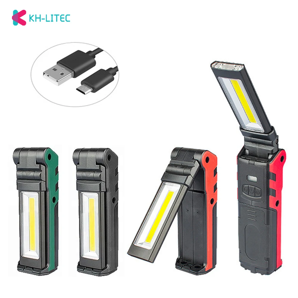 USB Rechargeable Working Light Dimmable COB LED Flashlight Inspection Lamp with Magnetic Base & Hook Outdoor Power Bank