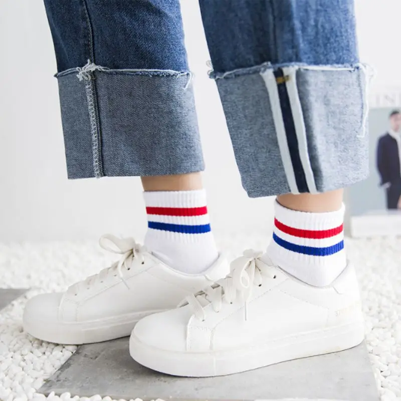 10 Pieces=5 Pairs /Lot Winter Cotton Women Socks Black White Stripes Tube Ankle Streetwear Sports Socks Harajuku Meias TJ211