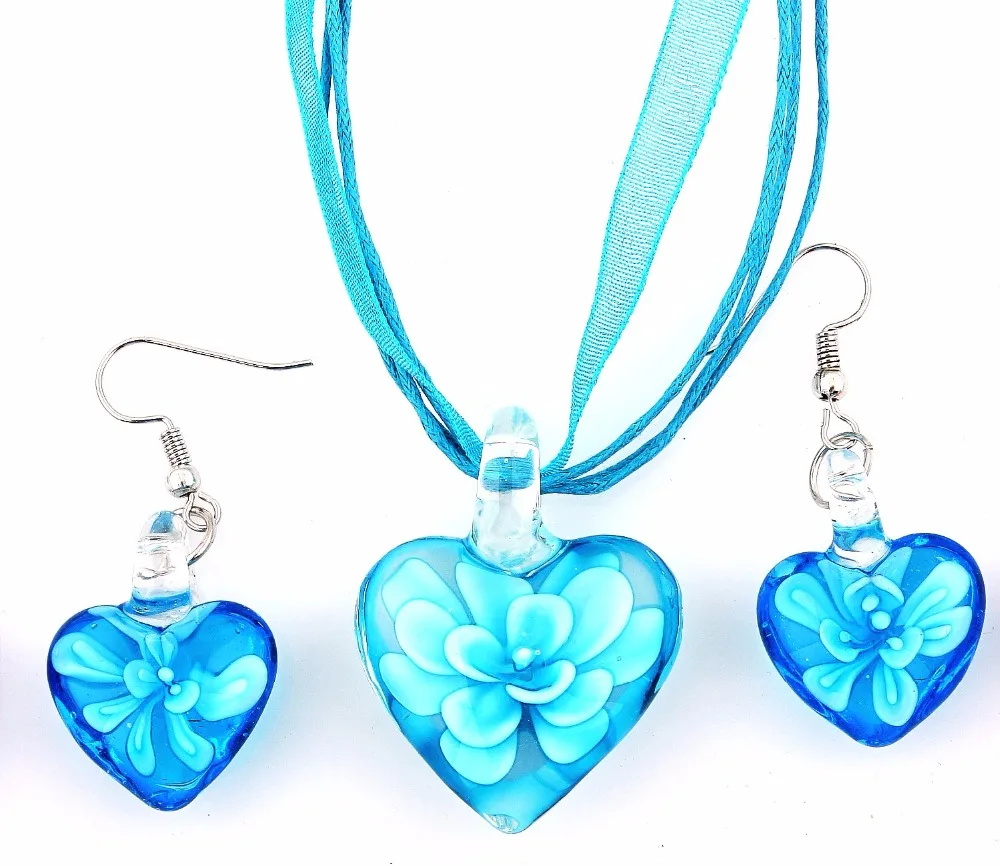 Wholesale 6sets Murano Lampwork Glass Charm Heart Sets For Women Jewelry FREE SHIPPING