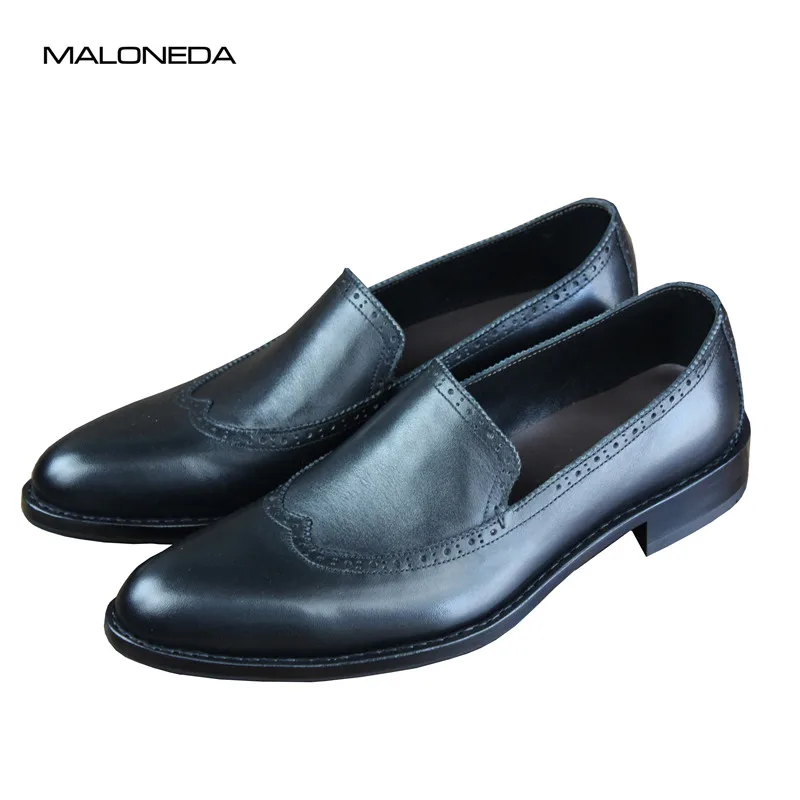 

MALONEDA Bespoke Men's Goodyear Cow Leather Slip on Dress Shoes Pure Handmade Good Quality Genuine Leather Formal Loafer