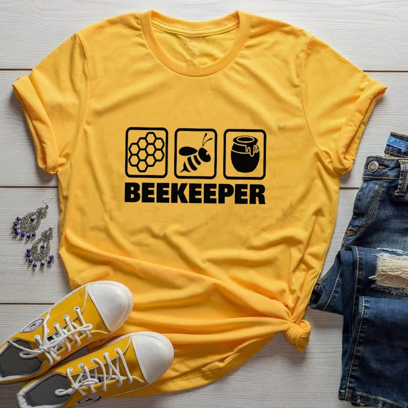 

Beekeeper newest Graphic Print Summer Funny T-Shirt Women's Short Sleeve tops tee Gift For Bee Lover Honeybee Tee