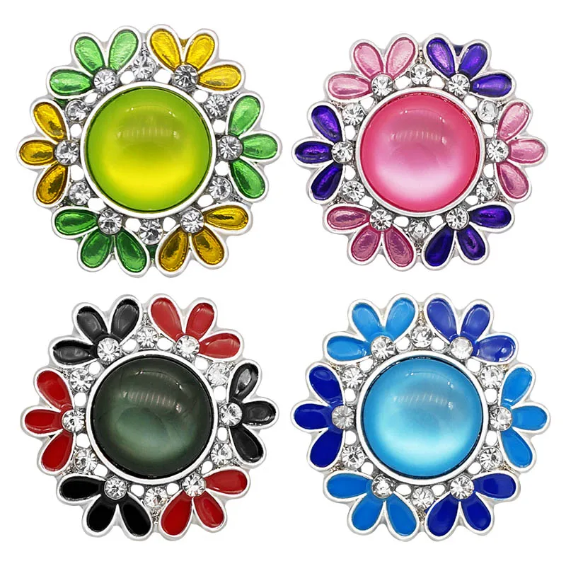 New KZ3051 Beauty Charm Colorful Flowers 18MM Metal snap buttons for DIY snap jewelry wholesale