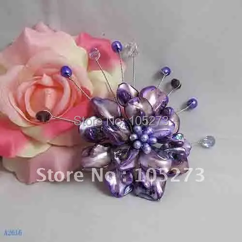 

Beautiful!Flower Brooch 8cm Big Round Flower Fashion Woman's Jewelry Pearl+Shell+Crystal Wholesale New Free Shipping FN2616