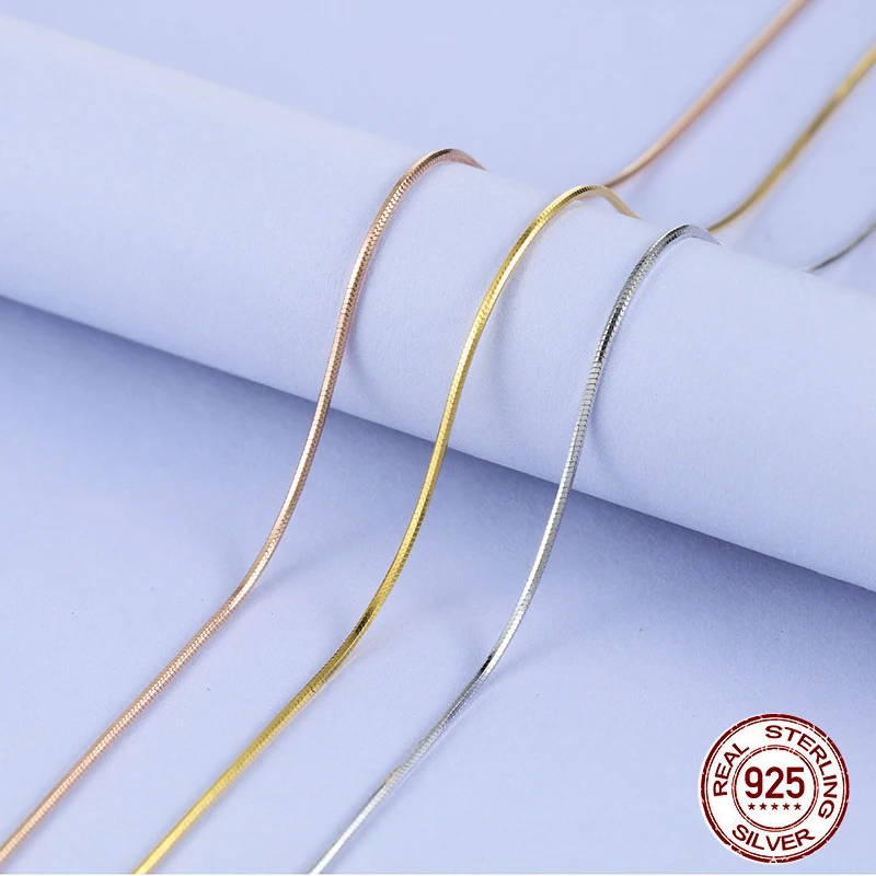 

Ожерелье из серебра 925 пробы для женщин и мужчин, серебро 925 пробы, цвет розового золота, цепочка со змеиным плетением 1 мм, 20, 22, 24 дюйма, 925, Женские Ювелирные изделия