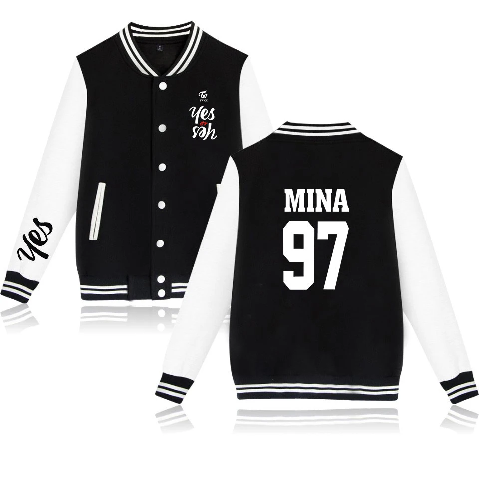 New kpop TWICE YES OR YES print fashion Baseball Jacket men women casual pocket Long Sleeve Hoodies Jackets Sweatshirt coat tops