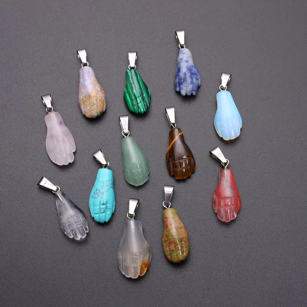 

12pcs Carved Hand Palm Health Care Natural Quartz Crystal Stone Balmatin Hand of God 20*10mm Reiki Healing Chakra Pendants Free