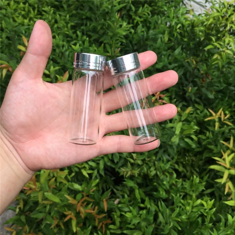 50pcs 30x83mm 40ml Silver Plastic Screw Cap Glass Bottles Wishing Stars Decorative Jars DIY Essential Oil Vials