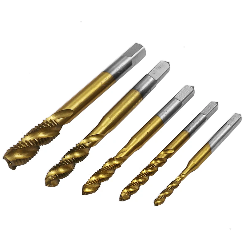 Titanium Coated Thread Tap Drill Metric Hss Spiral Fluted Machine Screw Tap M3 M4 M5 M6 M8 Spiral Pointed Taps