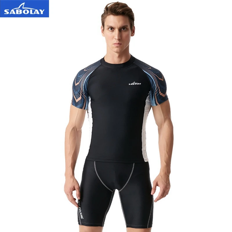 Men Elastic Lycra Quick Dry Swimsuit Surf Sunscreen UV Protection Rash Guard Diving Tight Beach Shirt and Short Separate Sales