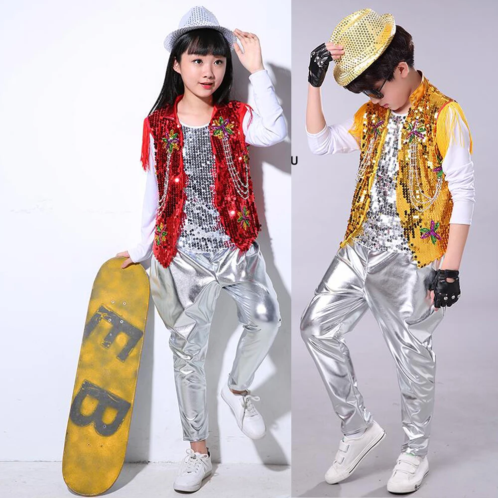 3 pieces set Boys Ballroom Sequined Modern Jazz Hip Hop Dance Competition Costumes Kid Performance Stage wear Dancing Outfit