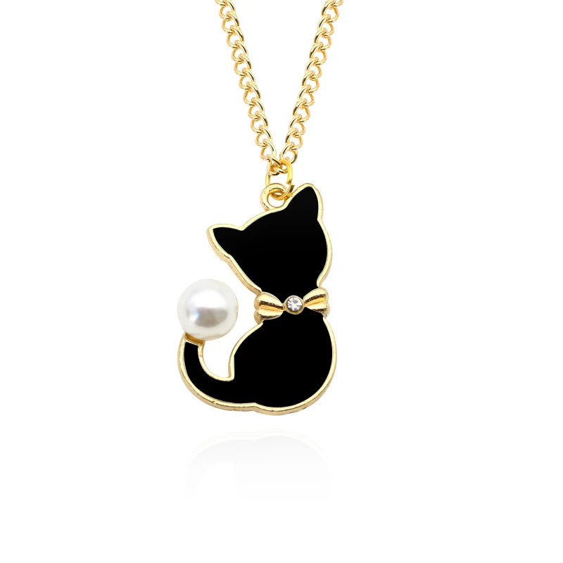 Cute Cartoon Cat Kitten Pearl Tail Choker Necklace For Women Girls Neko Animal Pendant Necklace Jewelry Trendy Accessories Gifts