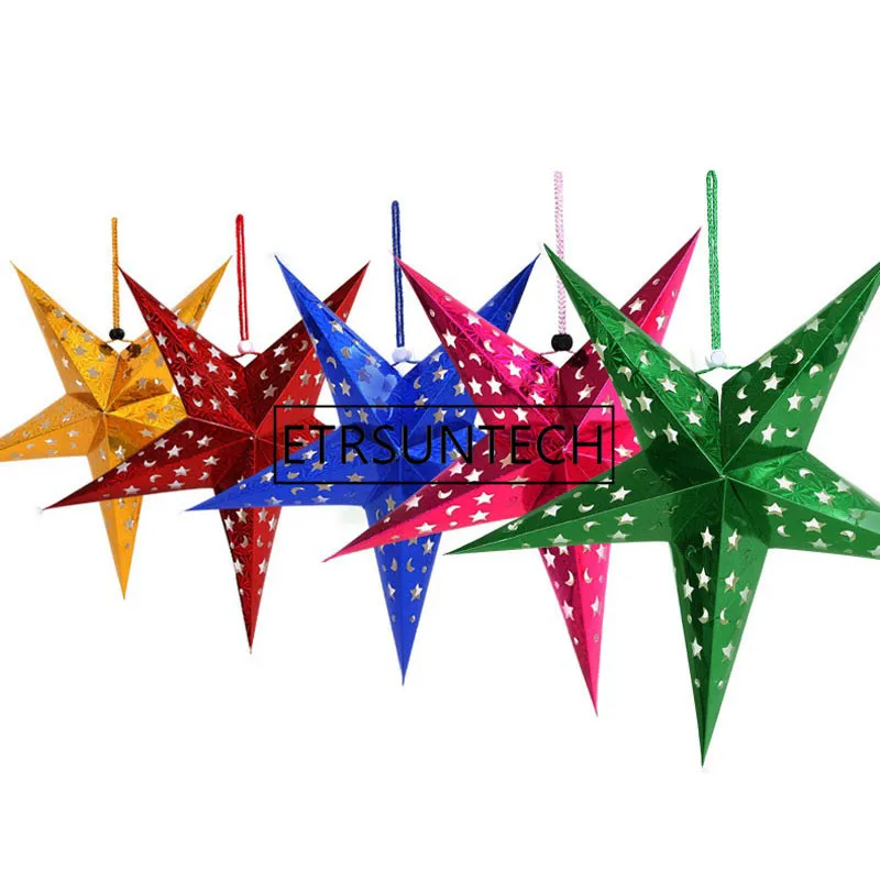 100pcs Paper Star Lantern 3D Pentagram Lampshade for Christmas Xmas Party Birthday Wedding Home Hanging Decorations