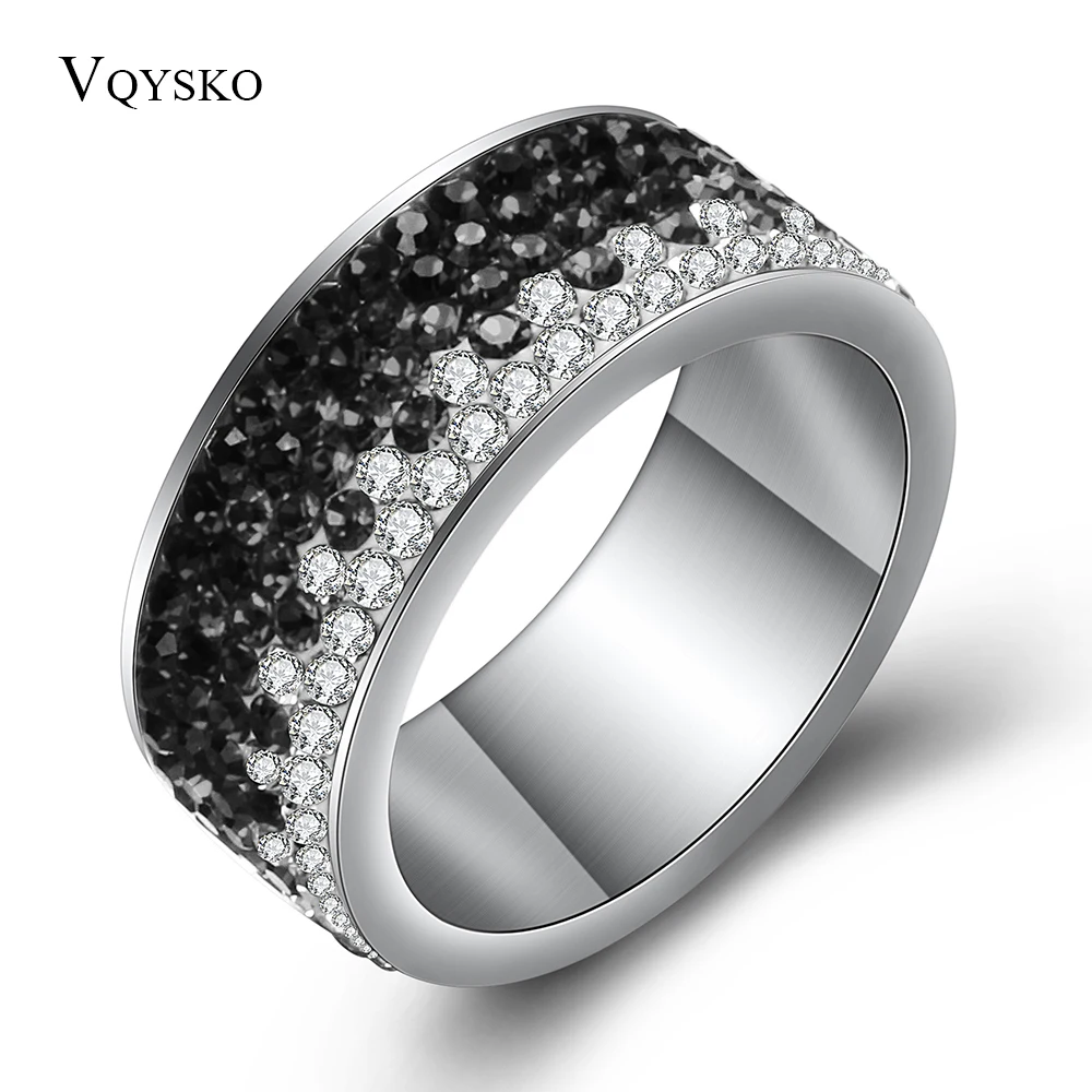 NIBA Biżuteria Bling Charms Pierścionki dla kobiet AAA Crystal Gorąca sprzedaż Eleganckie pierścionki ze stali nierdzewnej z białymi i czarnymi kryształami