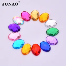 JUNAO 10*14mm Mix Color Clear AB Crystal Flatback Oval Acrylic Rhinestone Glue Crystals Stones Non Sewing Strass for DIY Crafts