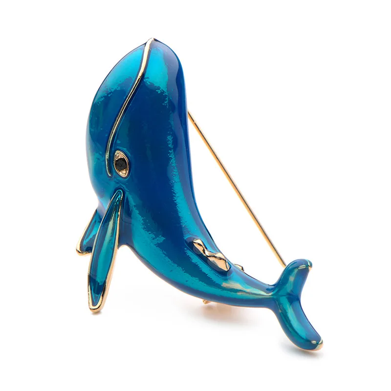 Wuli&baby Blue Whale Enamel Dolphin Brooches Alloy Fish Animal Men Women\'s Weddings Party Banquet Brooch Lovely Gifts