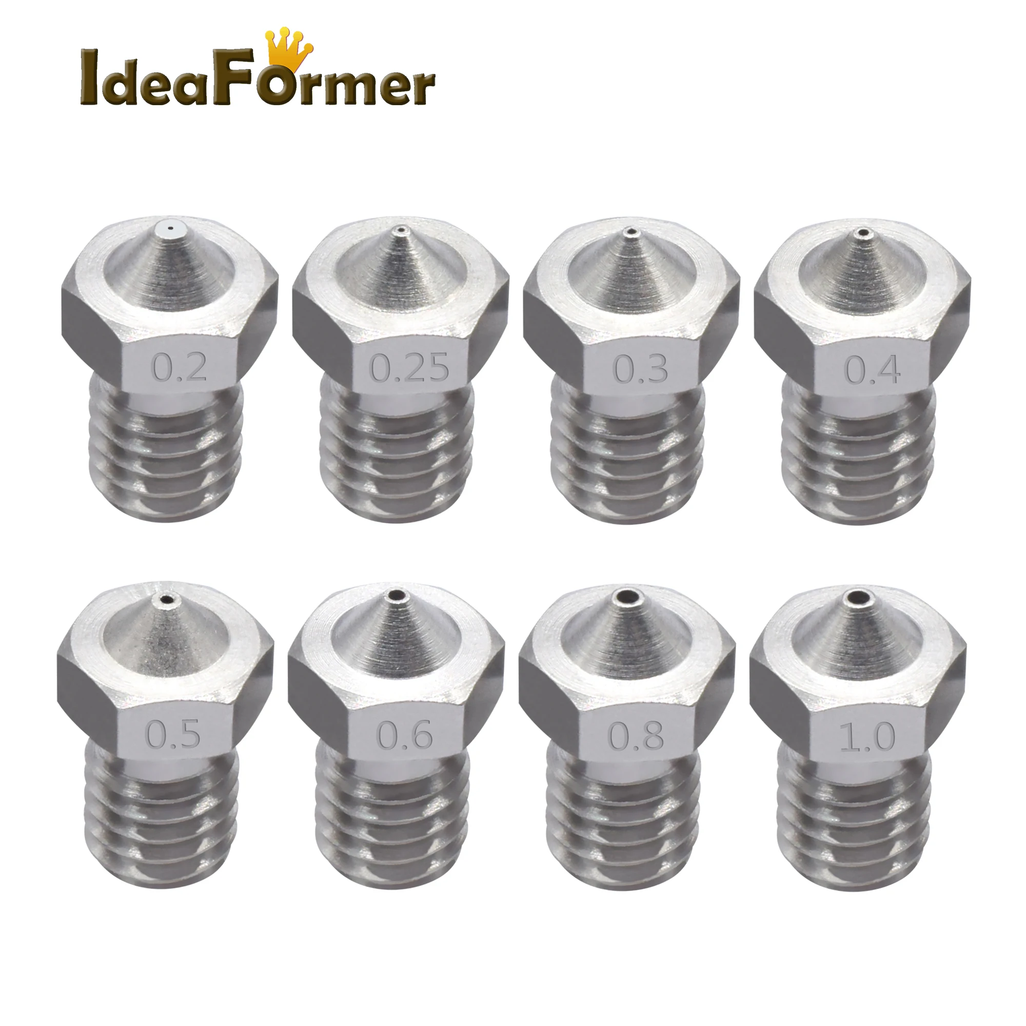 5Pcs Stainless Steel E3D V6 Nozzle M6 Thread 0.2 0.25 0.3 0.4 0.5 0.6 0.8 1.0mm for 3D Printer 1.75/3.0mm Filament V5 V6 Hot End