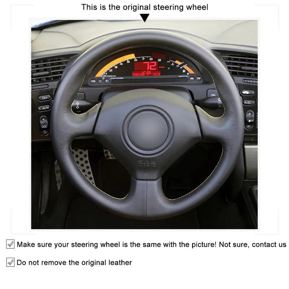 MEWANT Black Artificial Leather Car Steering Wheel Cover for Honda S2000 Civic Type R Integra Insight Civic SI Acura RSX