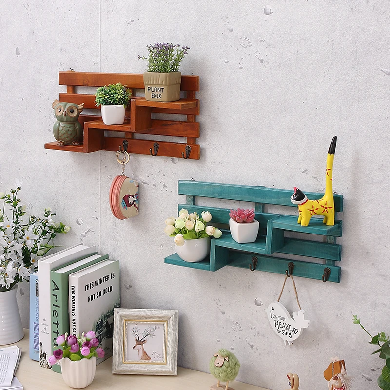 

Creative 3-tier Wood Wall Mount Shelf Rack Storage Organizer Rack With 3 Hooks