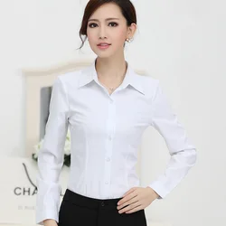 Camisa feminina formal de trabalho lenshin nova moda branca, camiseta elegante de manga comprida justa para mulheres