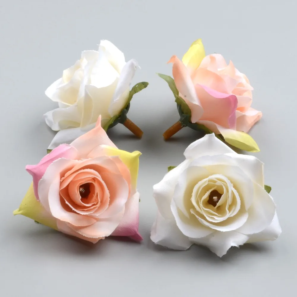 100PCS DIY Artificial White Rose Silk Flowers Head For Home Wedding Party Decoration Wreath Gift Box Scrapbooking Fake Flowers