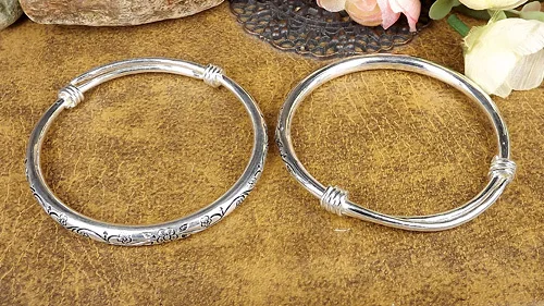 new Gypsy Bohemian Vintage Retro Silver Color Bangles Women Classic Handmade Tibetan Carved Plum Cuff Bracelets 6cm Diameter