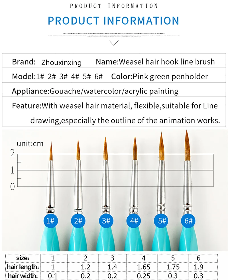 6 قطعة ابن عرس الشعر هوك خط القلم غرامة المائية الرسم الفن الغواش الطازجة الأزرق القطب النفط اللوحة فرشاة الفن الامدادات