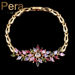 Pera Luxury Big Marquise Shape Green Red White Cubic Zirconia Fashion Cluster Flower Charm Bracelet Jewelry for Women Party B151