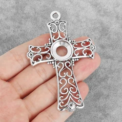 4PCS Hollow Open Filigree Cross Charms Pendants Blank 1.5mm/3mm/16mm Round Cameo Cabochon Settings