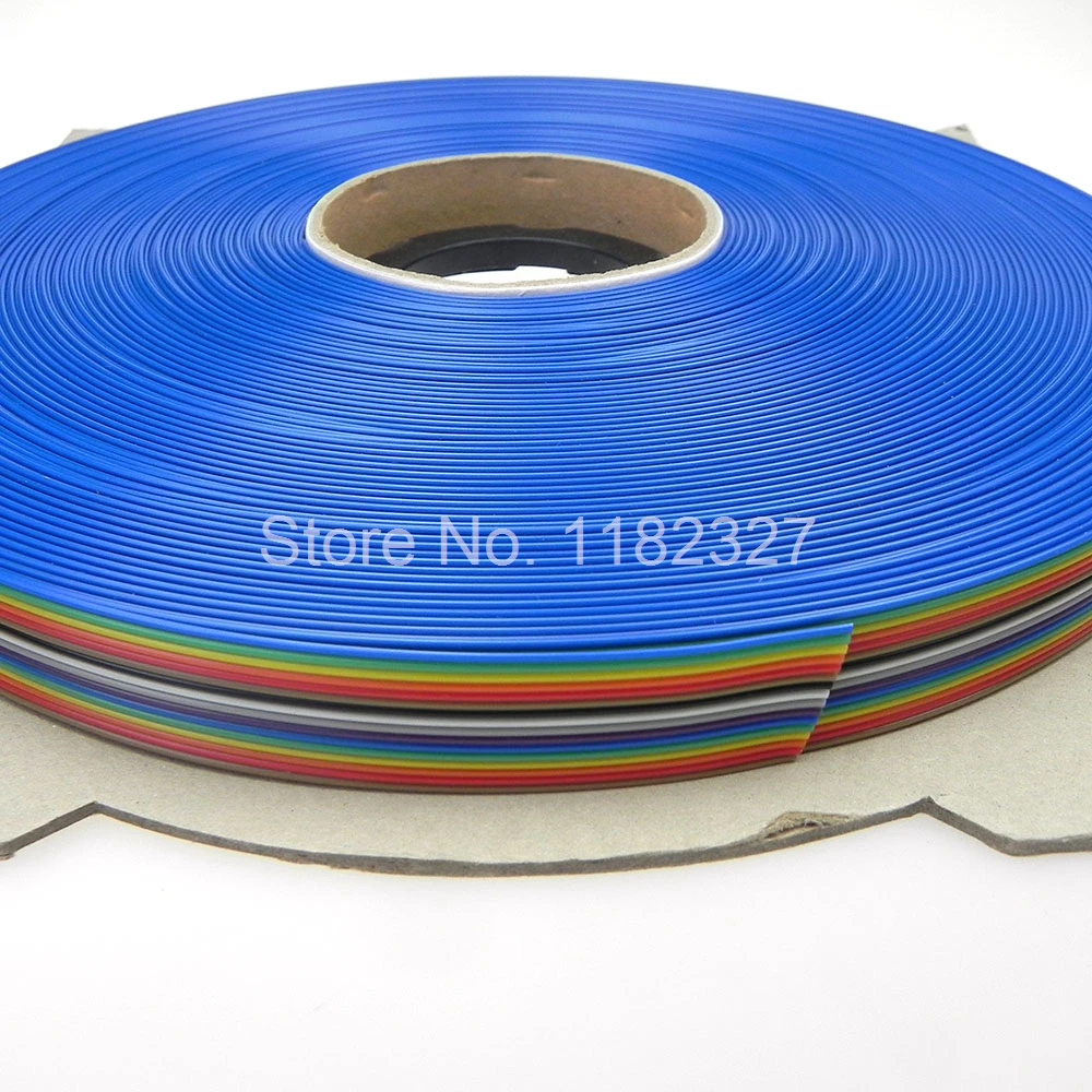 (10 meters/lot) UL2651 28AWG 16Pin 1.27MM pitch Flat Ribbon Rainbow Color Cable Flat Cable