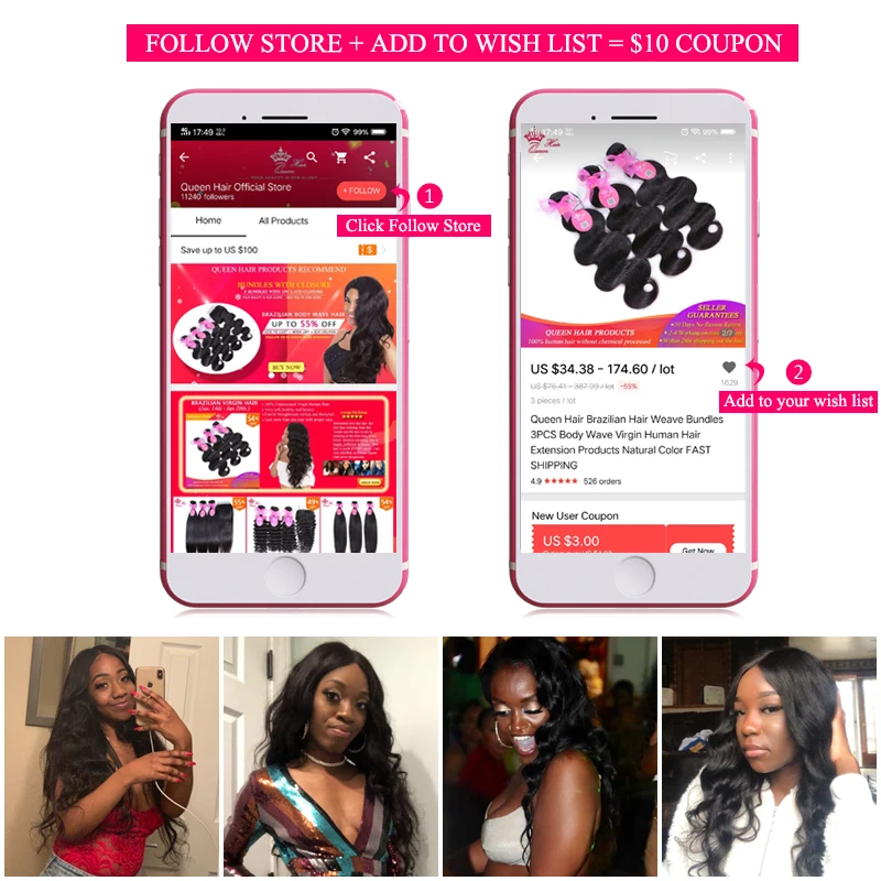 Queen Hair Official Store Malaysian Body Wave With Closure Bundles with Lace Closure Virgin Human Raw Hair Weave