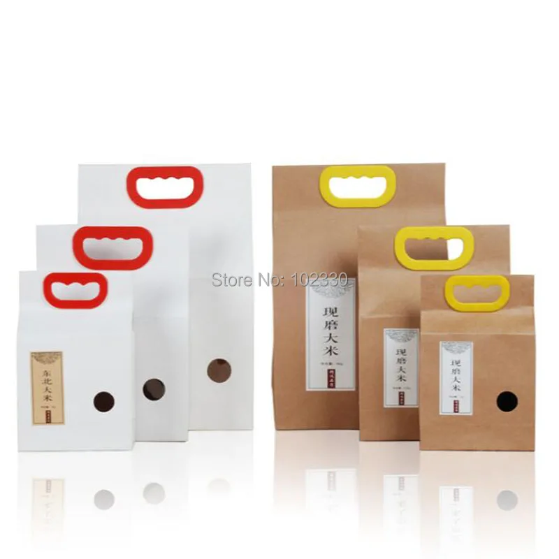 

100pcs 1KG/2.5KG/5KG Kraft Paper Bags Stand Up Gift Bags Food Cookies Walnut Rice Dry Fruit Packaging Bag