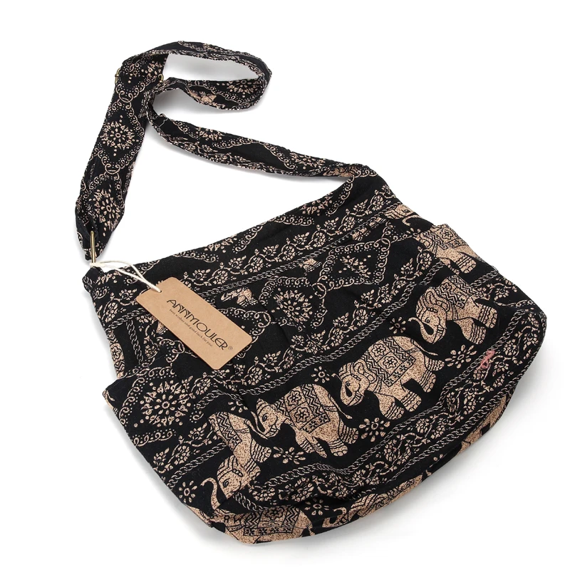 Imagem -03 - Annmouler Bolsa de Ombro Grande Feminina de Tecido de Algodão Bolsa Crossbody Estampada de Elefante Rústico Bolsa Hobo Macia Ajustável Carteiro