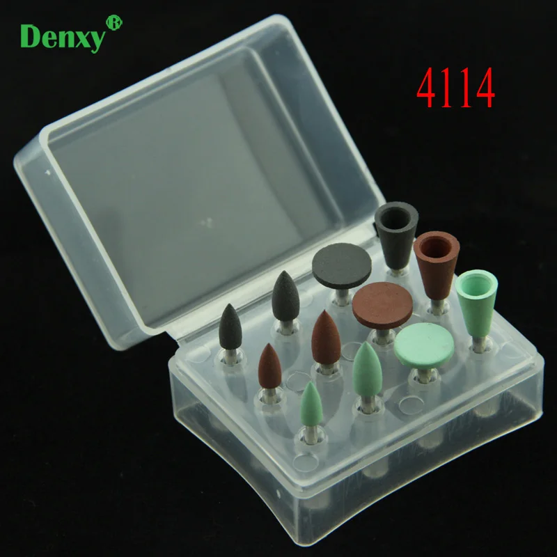 Denxy 12pcs/lot #4114 Dental Diamond Burs New Amalgam/Metal Polishing RA Set Polishing Kit coarse medium fine